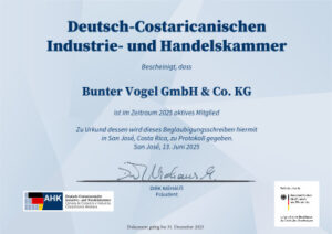 Mitglied der Deutsch-Costaricanischen Industrie- und Handelskammer (AHK Costa Rica)
